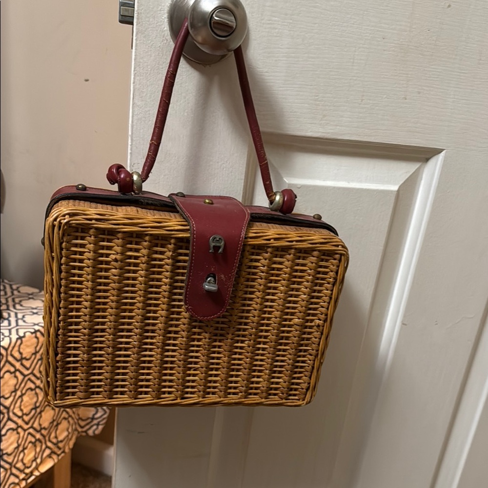 Woven Tan and Red Handbag